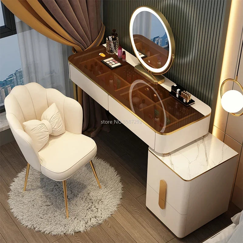 MMOOKA Vanity Desk Modern Dresser Table LED Mirros Household Bedroom Dressing Table Density Board Makeup Table With Mirror Furniture