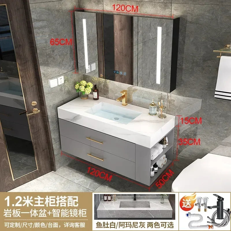 MMOOKA Household Bathroom Cabinet Integrated Basin Modern Light Luxury Furniture Washbasin Nordic Minimalist Shower Room Combination