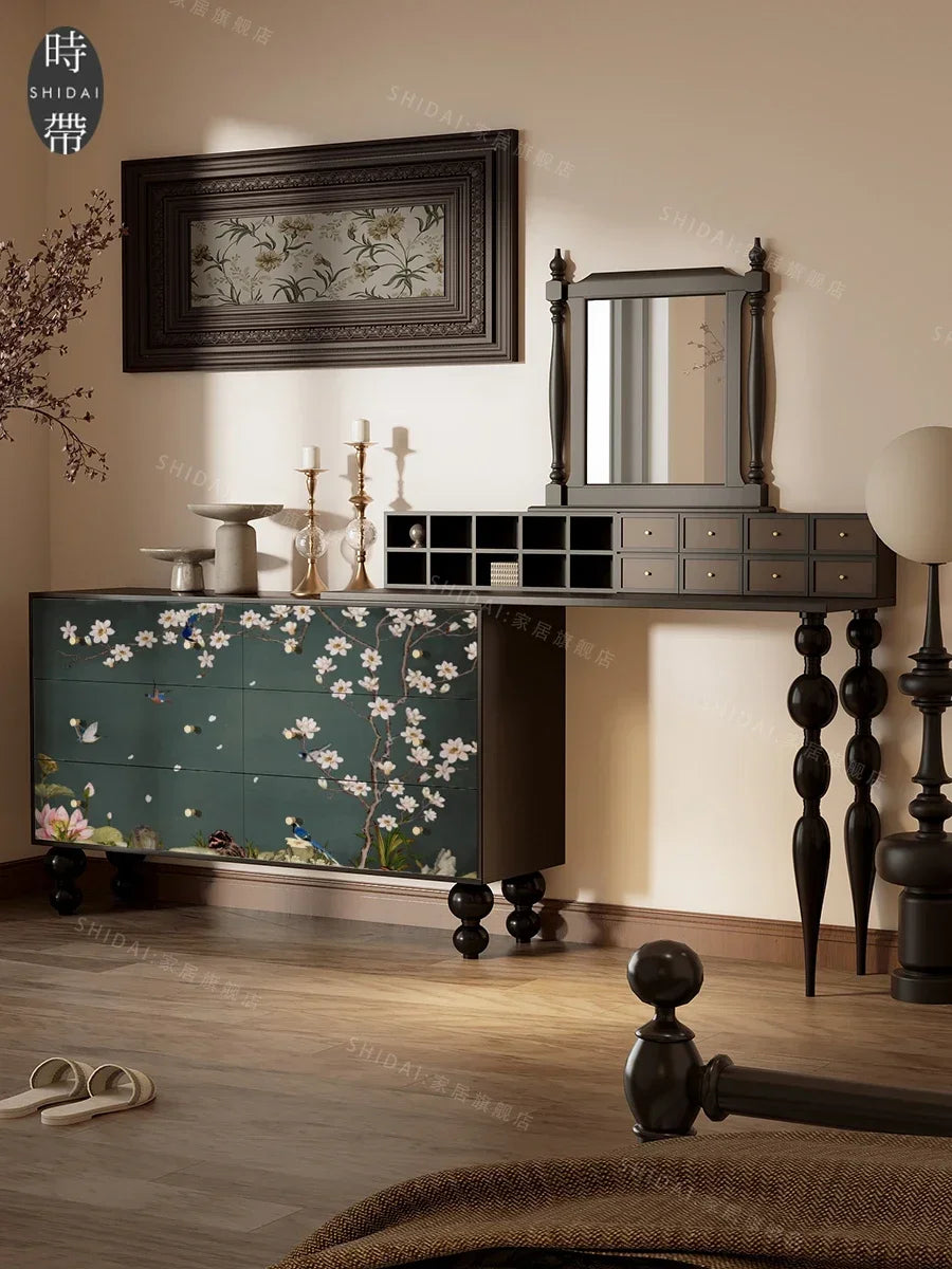 MMOOKA New Chinese Classical Flower and Bird Bedroom Installation-Free Storage Curio Cabinet Home Storage Entrance Cabinet