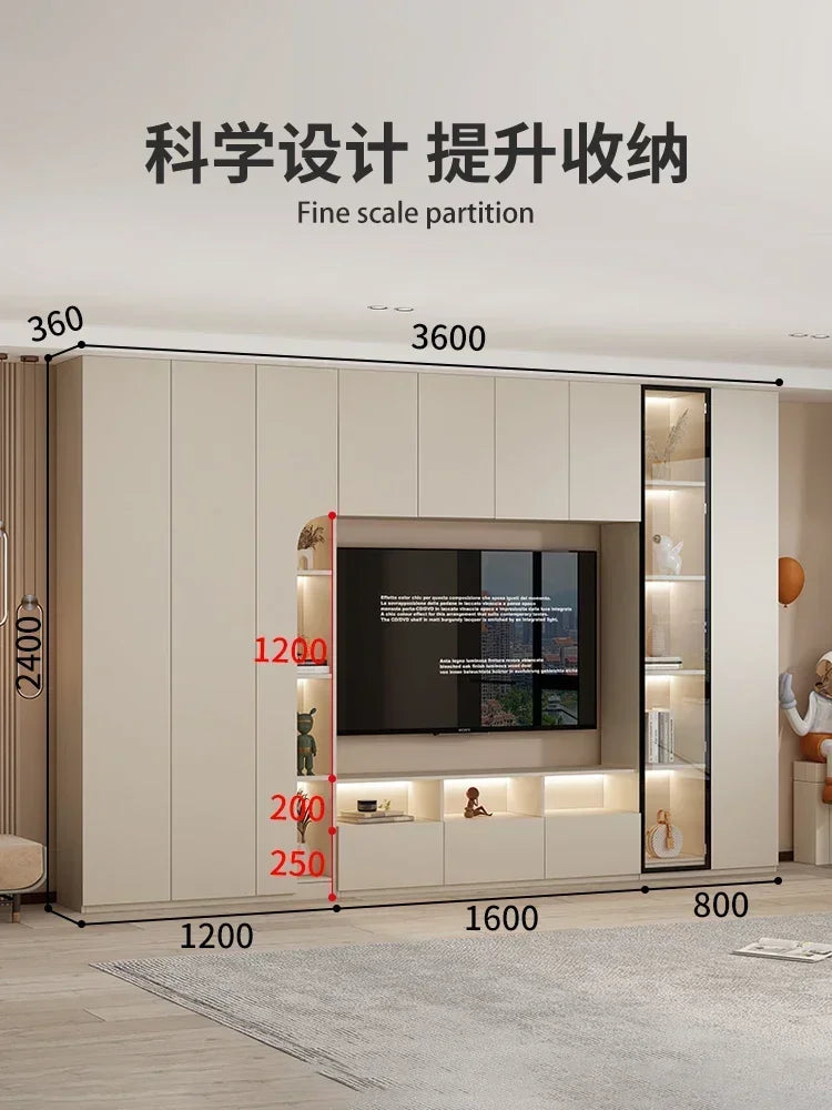 MMOOKA Simply integrated wall TV cabinet, overall living room, display storage cabinet, cream style, light luxury TV combination