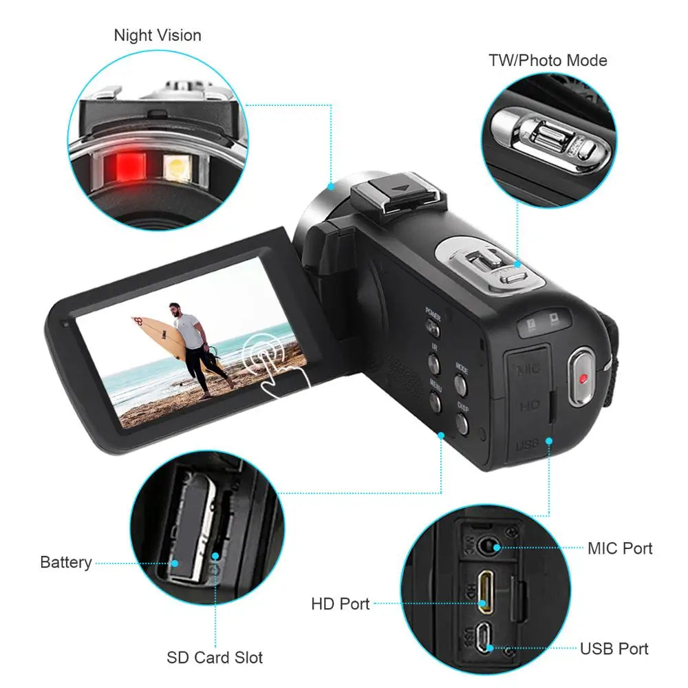 MMOOKA 2025 Outdoor Video Camcorder WiFi IR Night Vision 56MP Fill Light Touch Vlogging For Tiktok Youbute Webcam Camera Recorder
