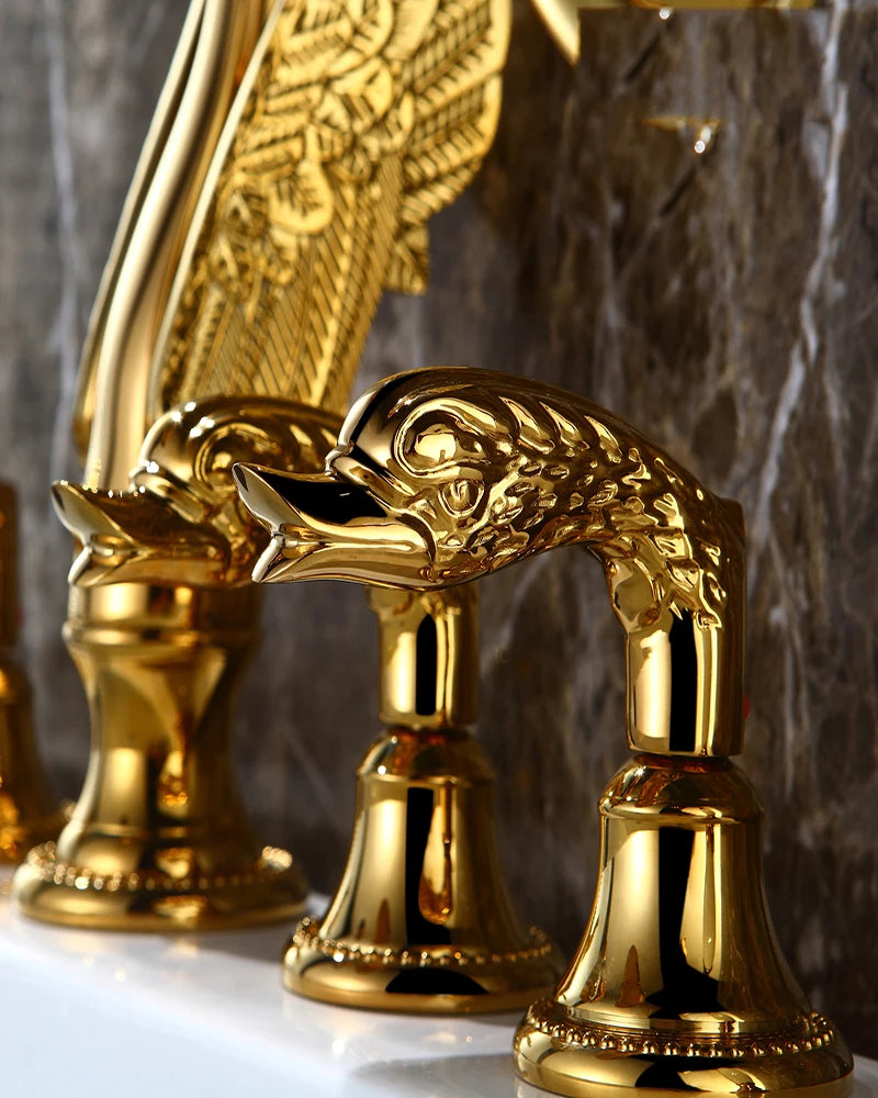 Seiko light luxury golden Chinese style retro all copper hot and cold water five-piece bathtub faucet