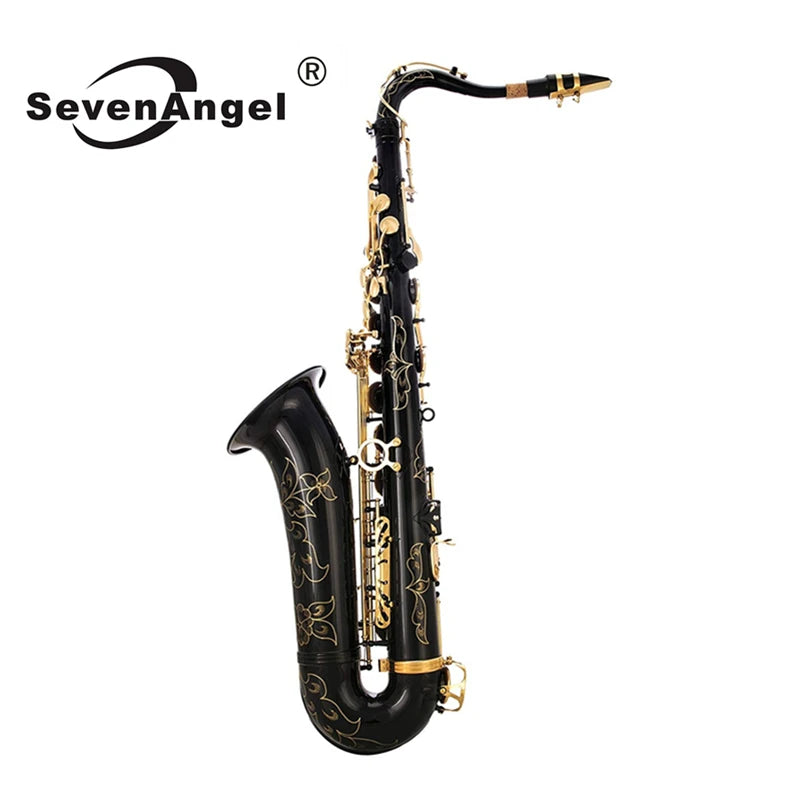 SevenAngel Professional Tenor Saxophone Bb Tune B Flat Sax Black Nickel Gold Surface High Quality Brass Instruments With Case