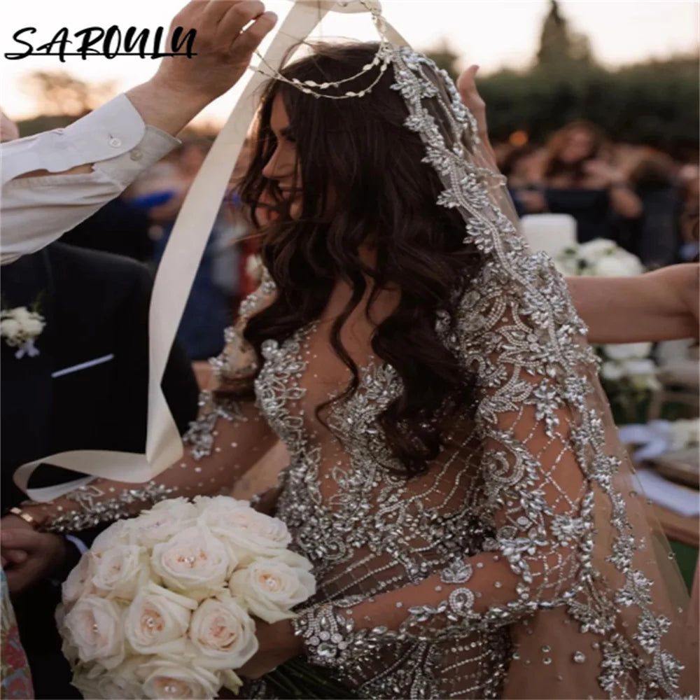 Sexy Deep V-neck Lace Beadings Wedding Dress Illusion Mermaid Floor-length Bridal Gown Luxury Vestidos De Novia