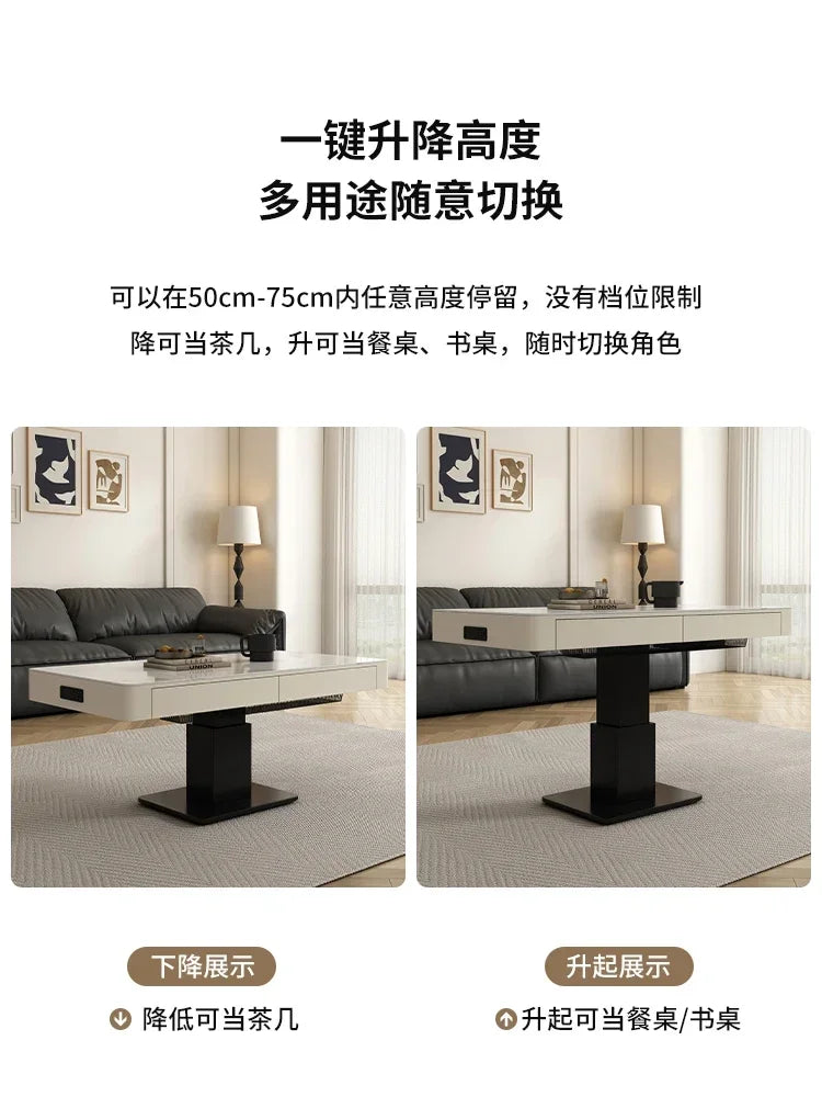 MMOOKA Modern Simple Lifting Coffee Table Dual-Use Living Room Creative Solid Wood Coffee Table