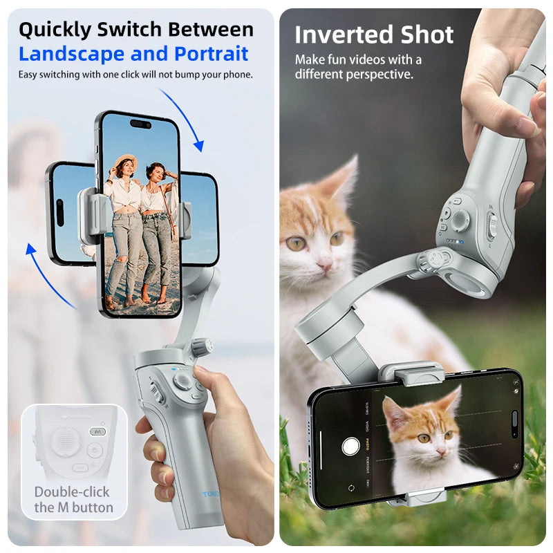MMOOKA M01 3-Axis Handheld Stabilizer Gimbal for Mobile Phone Shoot Vlog Record Video with Fill Light for Iphone, Xiaomi 15 Cell phones