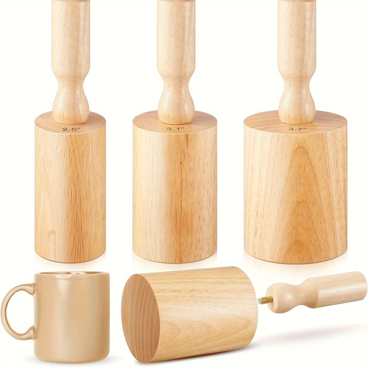 MMOOKA MMOOKA 3 Pcs Cup Pottery Molds 2.5'', 3.1'', 3.7'' Plaster Molds Mug Vase Tools with Handle Pottery Wood Slump Press Mold for Cup MugMMOOKA.COM