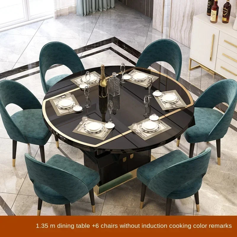 MMOOKA Folding with induction cooker dining table chair combination with turntable telescopic rotating size variable round table
