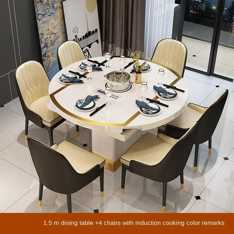 MMOOKA Folding with induction cooker dining table chair combination with turntable telescopic rotating size variable round table