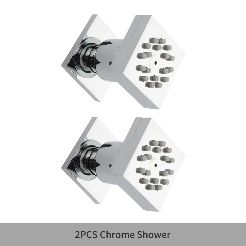 MMOOKA Black Square Body Rain Shower Spray Jets Bathroom Solid Brass Head Sprayer Set Saving Water Massage Jet System MMOOKA.COM