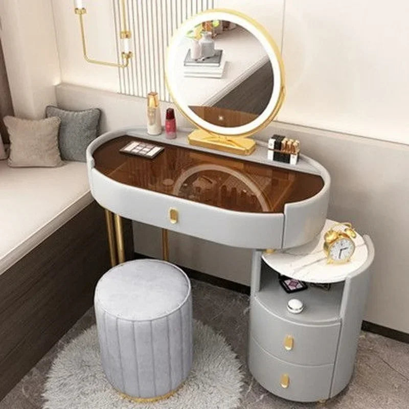 MMOOKA Modern Bedroom Vanity Desk Vanity Table Glass Table Bedroom Dresser Storage Cabinet Dressers