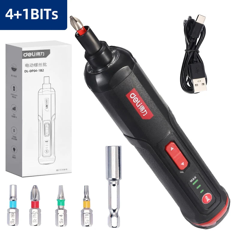 DELI 4V Electrical Screwdriver Sets Smart Cordless Electric Screwdrivers USB Rechargeable Handle 25 Bit Sets Power Tools