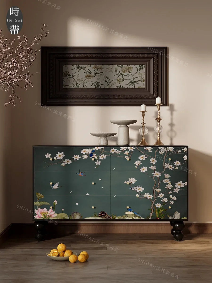 MMOOKA New Chinese Classical Flower and Bird Bedroom Installation-Free Storage Curio Cabinet Home Storage Entrance Cabinet