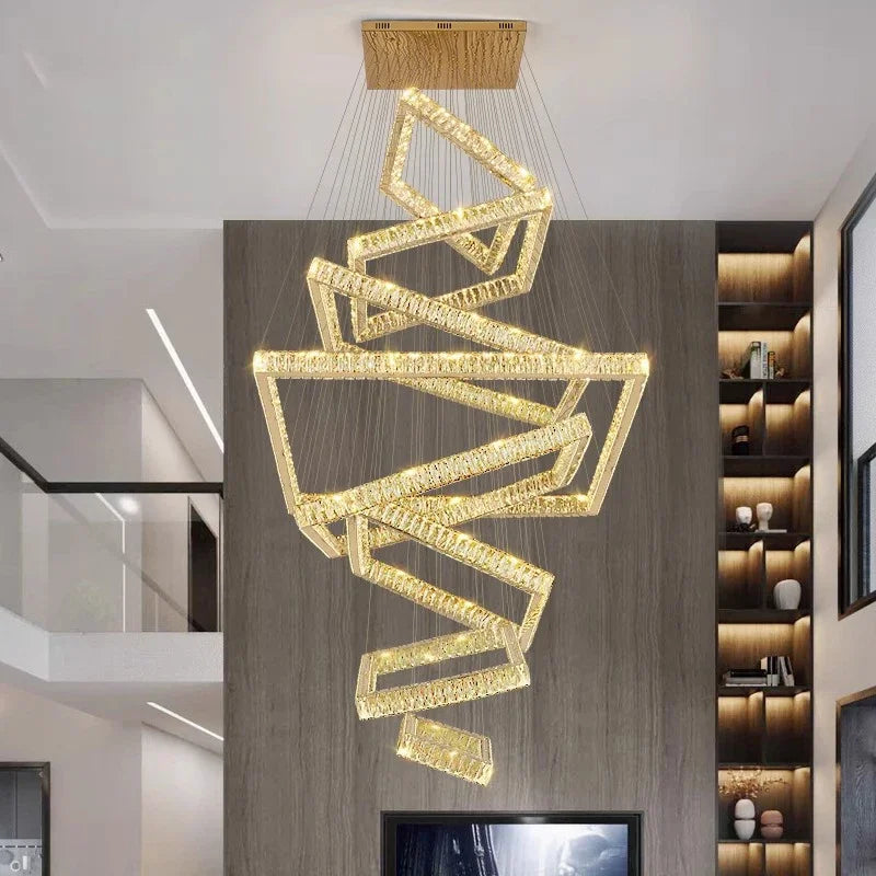 Modern Luxury Home Decoration Crystal Chandelier Stair Hotel Lobby Villa Hanging Lamp Interior Lighting Lusters Luminaires