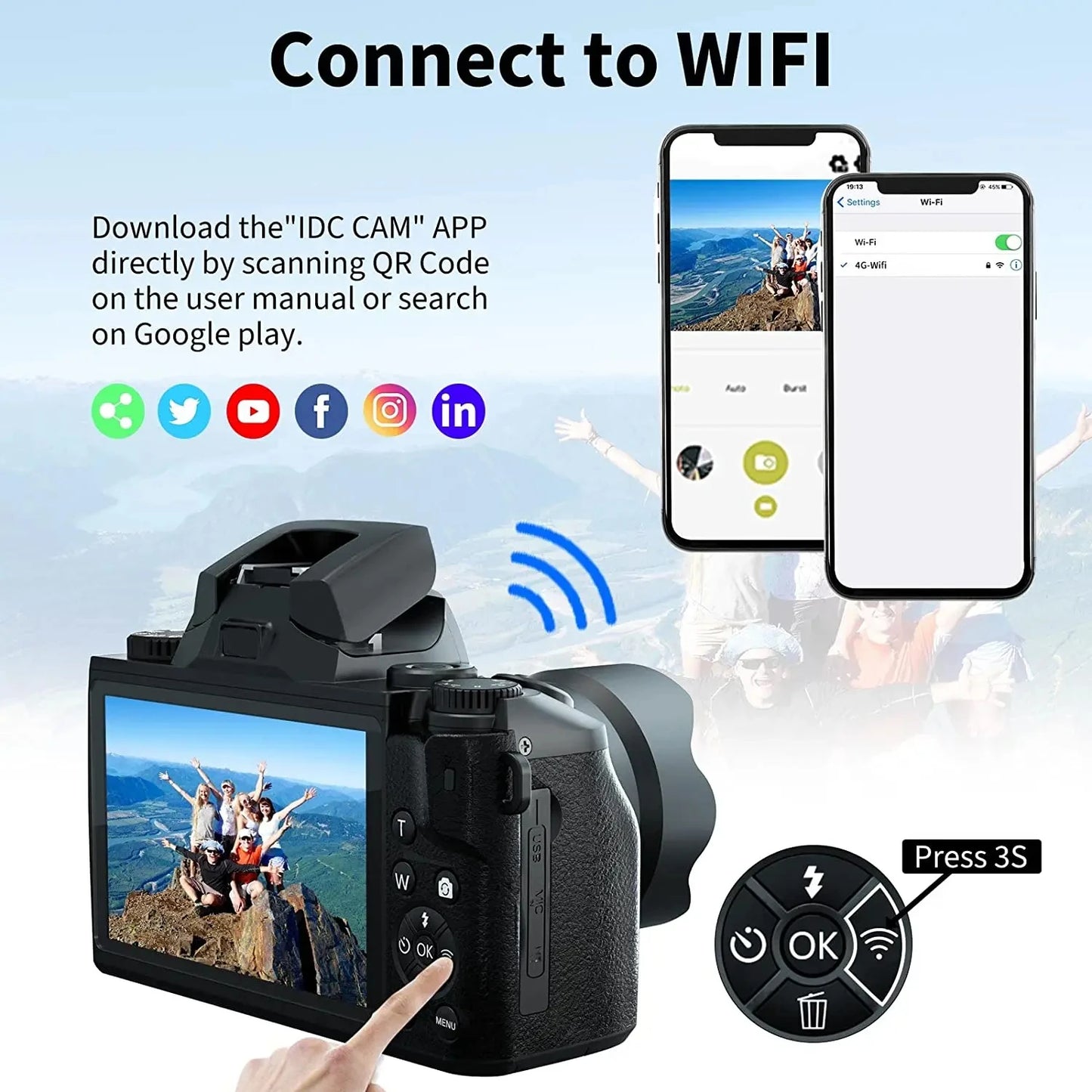 MMOOKA 2025 16X Zoom 64MP DSLR HD WIFI Cameras 4.0 Touchscreen 4K Digital for Tiktok Photography Video Live Streaming Vlogging
