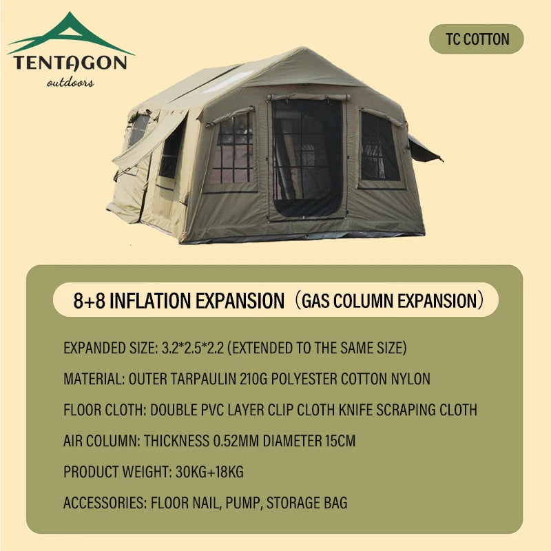 에어텐트8+8㎡Automatic Large Extend Inflatable Camping Tent Outdoor Quick Opening Tents 6-8 Person Hall Ridge Tent Family Gathering