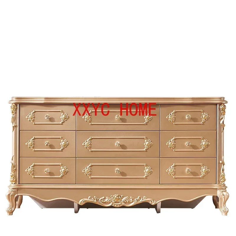 MMOOKA European-Style Golden Bedroom Nine-Drawer Cabinet Storage Cabinet Luxury Light Luxury European Cloakroom Chest of Drawer