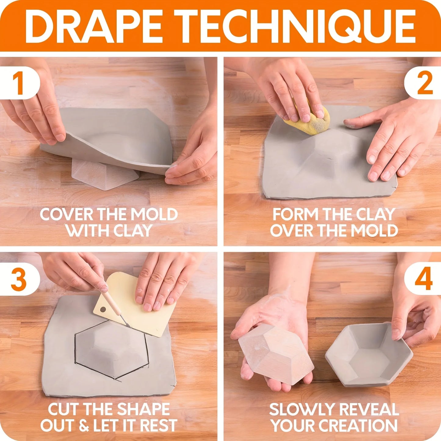 MMOOKA MMOOKA 1 Set Hexagonal Pottery Molds for Bowls Plates Ceramic Top Interchangeable Handle Clay Rapid Prototyping Geometric Mold ReusableMMOOKA.COM