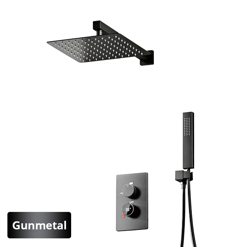 ANTNX Thermostatic Digital Display Shower Faucet 38 Degrees Adjustable Knob Hot and Cold Bathroom Tap 10 Inches Head Shower System Set ANTNX.COM