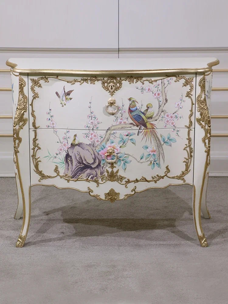 MMOOKA American Retro Solid Wood Light Luxury Living Room American Country Chest of Drawers Bedroom Hand Painting Chest of Drawers