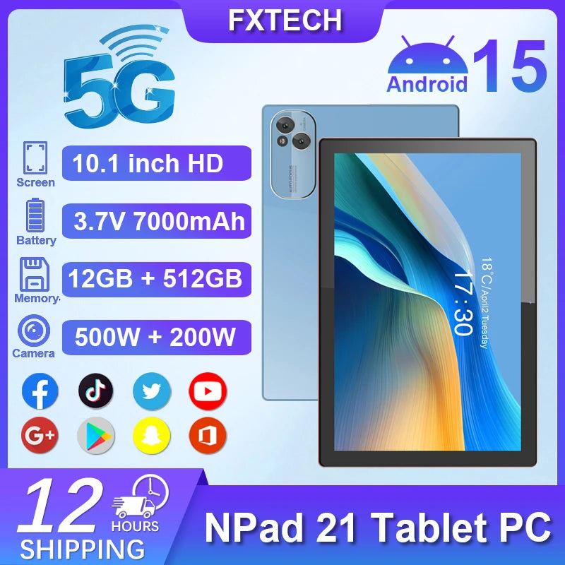MMOOKA 2025 New Npad 21 Original Tablet 10inch Google play TikTOK THD 4K Android 15 12GB+512GB 7000mAh 5G SIM WiFi GPS Tablet PC