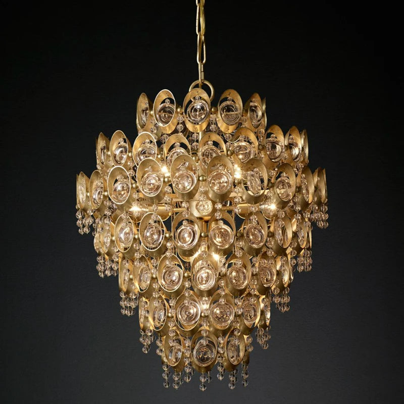 Simple copper crystal chandelier personality designer sales department villa lobby lamp solid anti-corrosion living room light