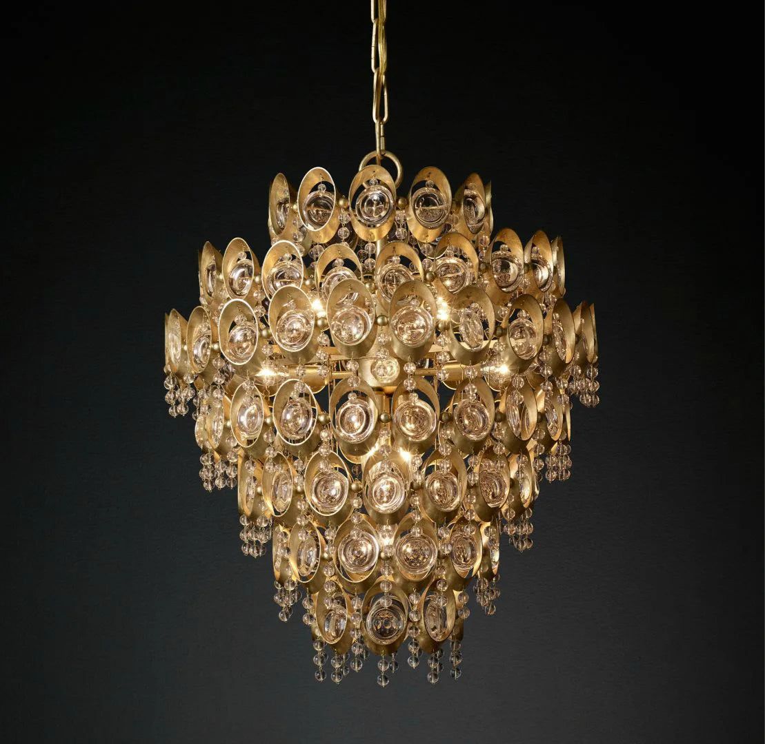 Simple copper crystal chandelier personality designer sales department villa lobby lamp solid anti-corrosion living room light