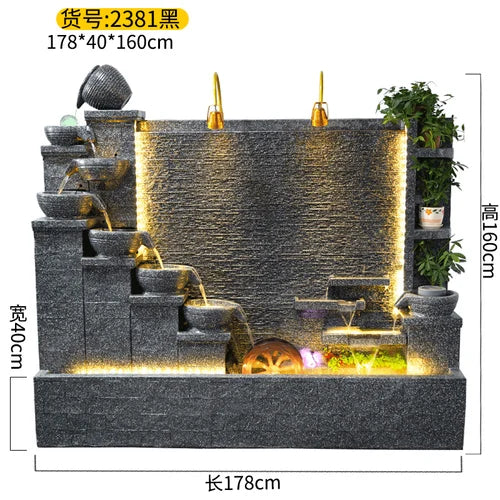 Simple modern light luxury fountain flowing water decoration Villa hall floor-to-ceiling water curtain wall background wall