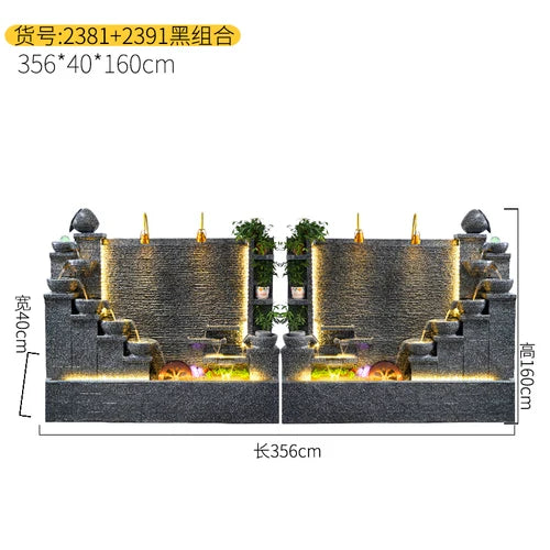 Simple modern light luxury fountain flowing water decoration Villa hall floor-to-ceiling water curtain wall background wall