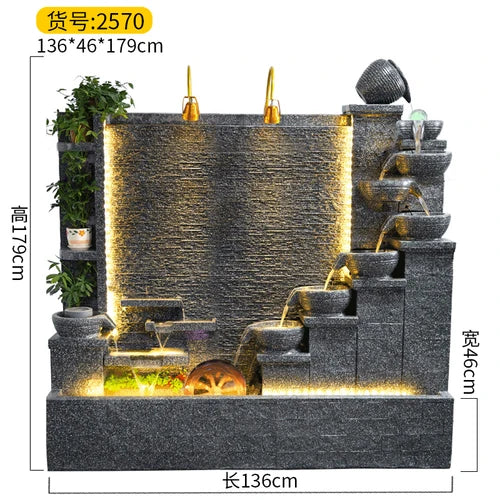Simple modern light luxury fountain flowing water decoration Villa hall floor-to-ceiling water curtain wall background wall