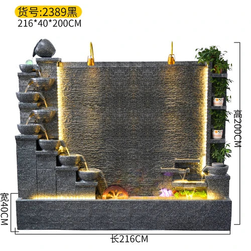 Simple modern light luxury fountain flowing water decoration Villa hall floor-to-ceiling water curtain wall background wall