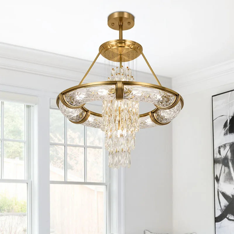 Simple post-modern crystal chandelier luxury atmospheric living room copper lamp high-end exquisite dining room villa lighting