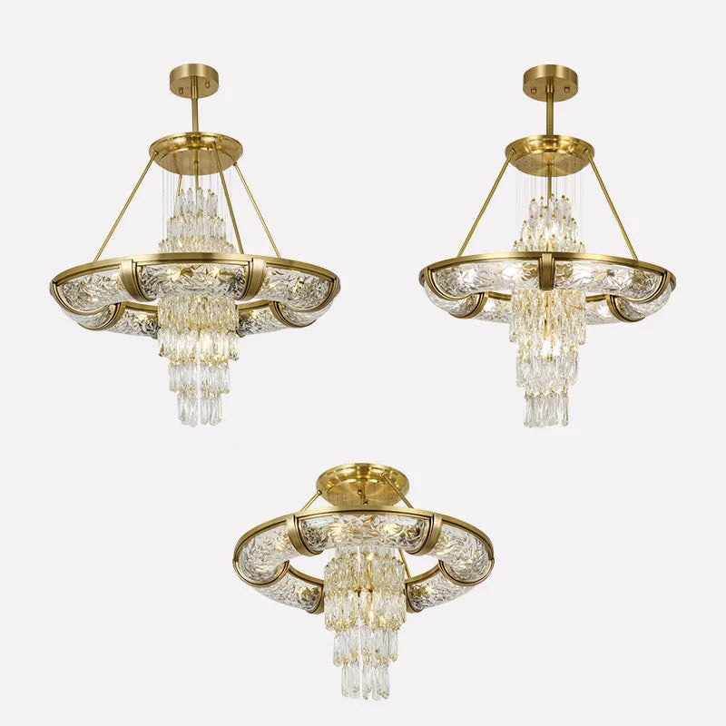 Simple post-modern crystal chandelier luxury atmospheric living room copper lamp high-end exquisite dining room villa lighting