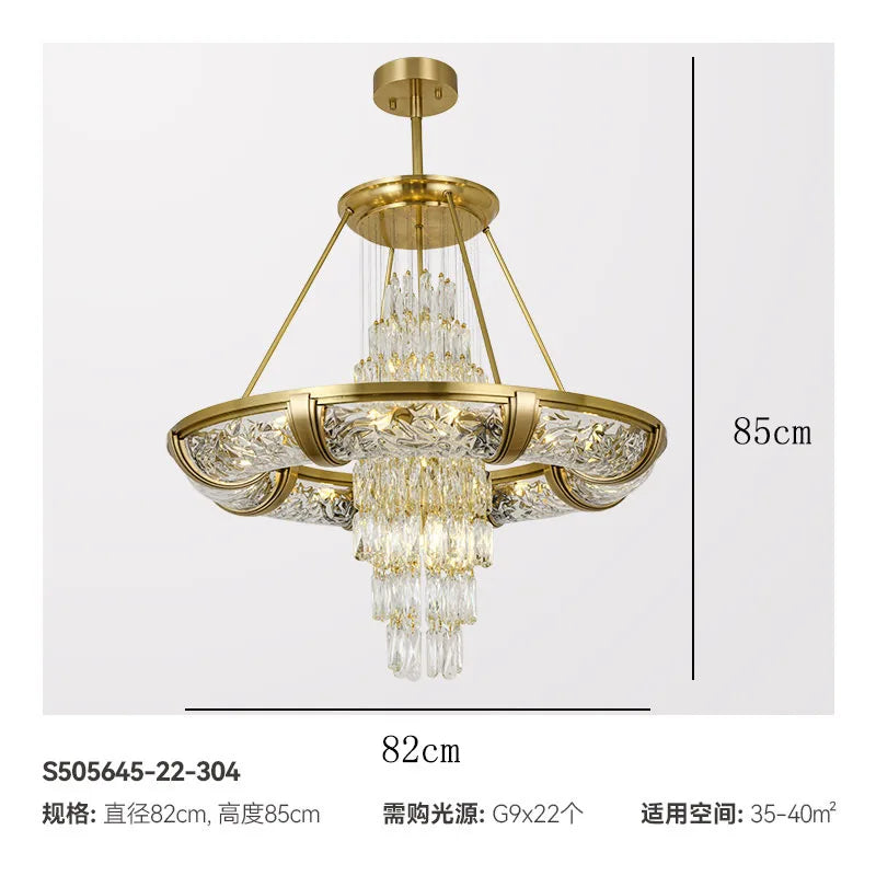Simple post-modern crystal chandelier luxury atmospheric living room copper lamp high-end exquisite dining room villa lighting