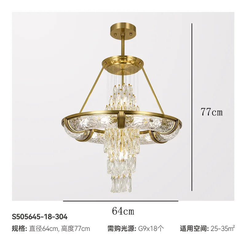 Simple post-modern crystal chandelier luxury atmospheric living room copper lamp high-end exquisite dining room villa lighting
