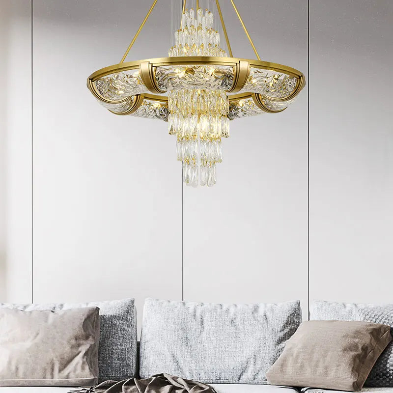 Simple post-modern crystal chandelier luxury atmospheric living room copper lamp high-end exquisite dining room villa lighting