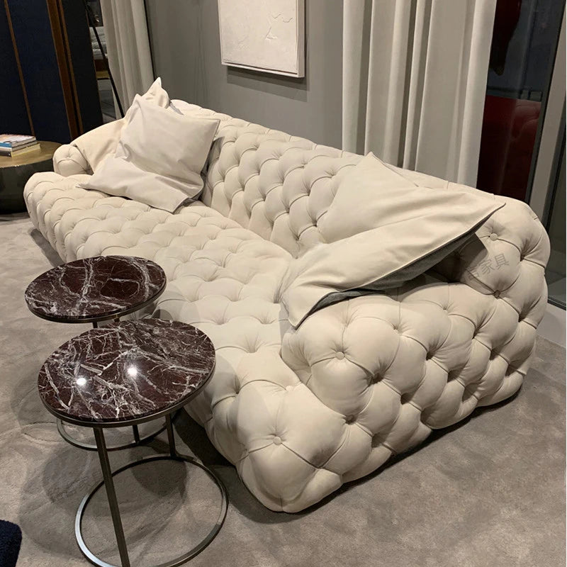 Sofa Light Luxury Pull Button Living Room Sofa American Fabric Sofa Moon Surface Sofa Villa