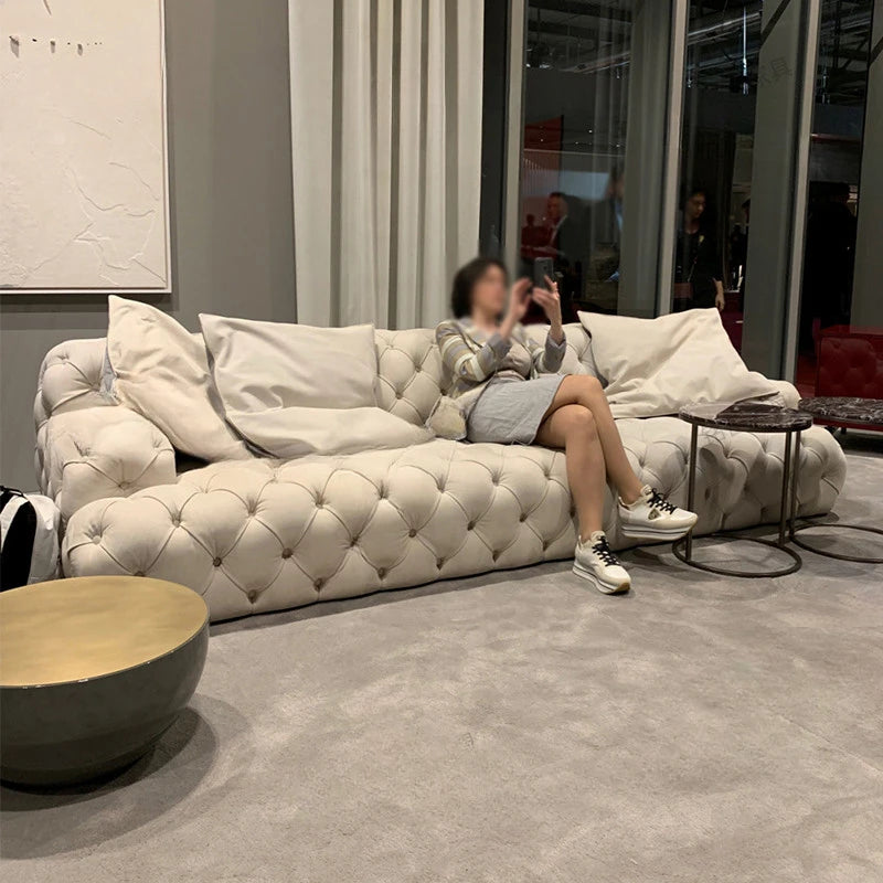 Sofa Light Luxury Pull Button Living Room Sofa American Fabric Sofa Moon Surface Sofa Villa