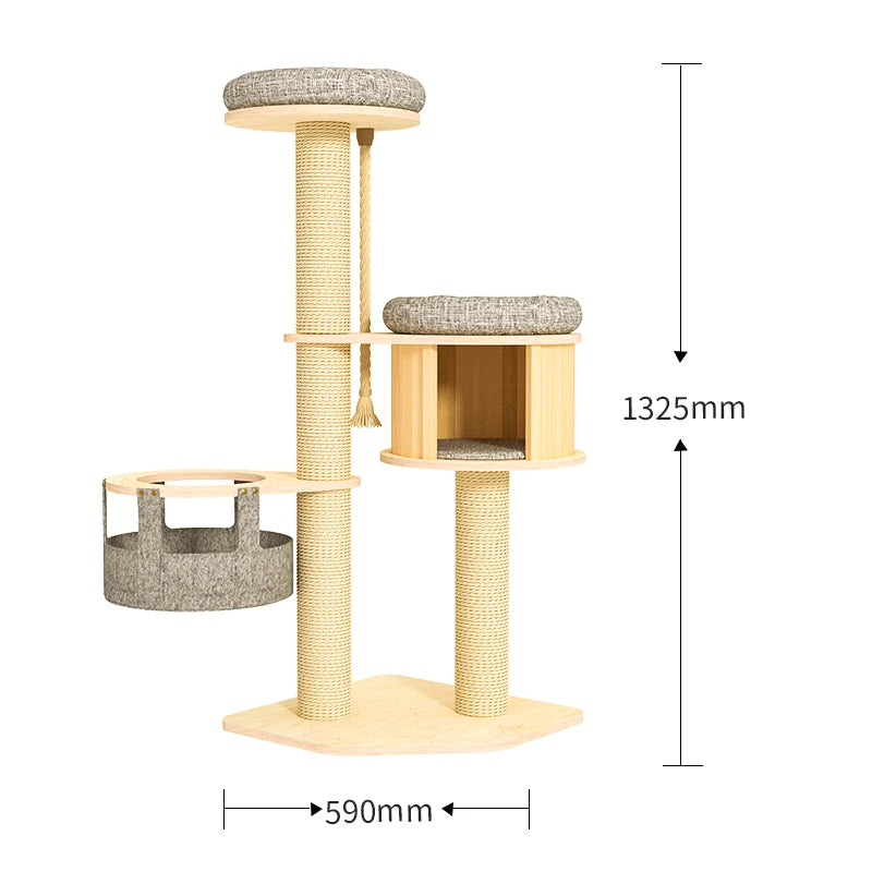 Solid wood cat climbing frame cat tree cat nest integrated multi-layer large cat rack grinding claw column cat with nest climbi