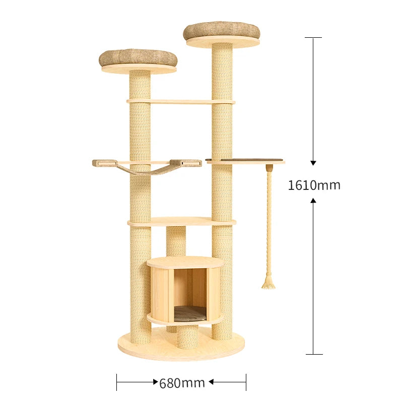 Solid wood cat climbing frame cat tree cat nest integrated multi-layer large cat rack grinding claw column cat with nest climbi