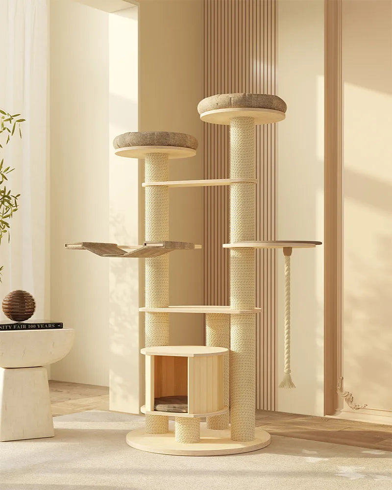 Solid wood cat climbing frame cat tree cat nest integrated multi-layer large cat rack grinding claw column cat with nest climbi
