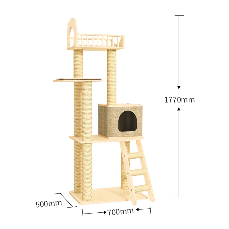 Solid wood cat climbing frame cat tree cat nest integrated multi-layer large cat rack grinding claw column cat with nest climbi
