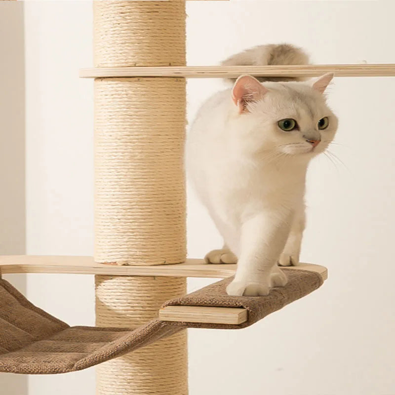 Solid wood cat climbing frame cat tree cat nest integrated multi-layer large cat rack grinding claw column cat with nest climbi