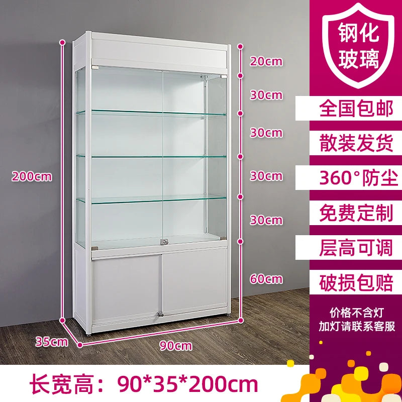 Solid wood light box with double open glass door and lock cosmetic display shelf beauty baby bag display hand-held cabinet