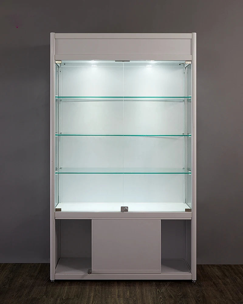 Solid wood light box with double open glass door and lock cosmetic display shelf beauty baby bag display hand-held cabinet