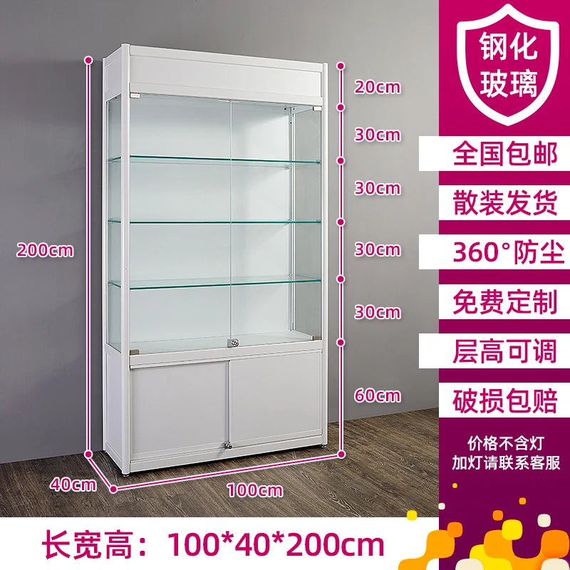 Solid wood light box with double open glass door and lock cosmetic display shelf beauty baby bag display hand-held cabinet