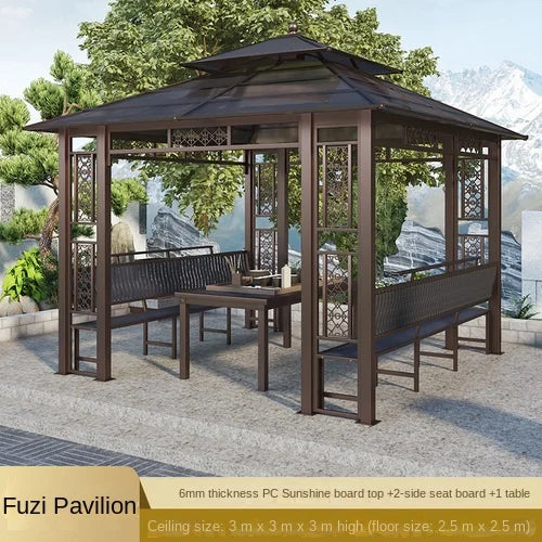 Solid wood pavilion, pavilion, table and chairs, antiseptic wood grape rack, villa, awning, tea pavilion, garden