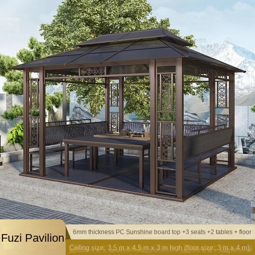 Solid wood pavilion, pavilion, table and chairs, antiseptic wood grape rack, villa, awning, tea pavilion, garden