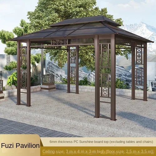 Solid wood pavilion, pavilion, table and chairs, antiseptic wood grape rack, villa, awning, tea pavilion, garden