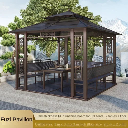 Solid wood pavilion, pavilion, table and chairs, antiseptic wood grape rack, villa, awning, tea pavilion, garden